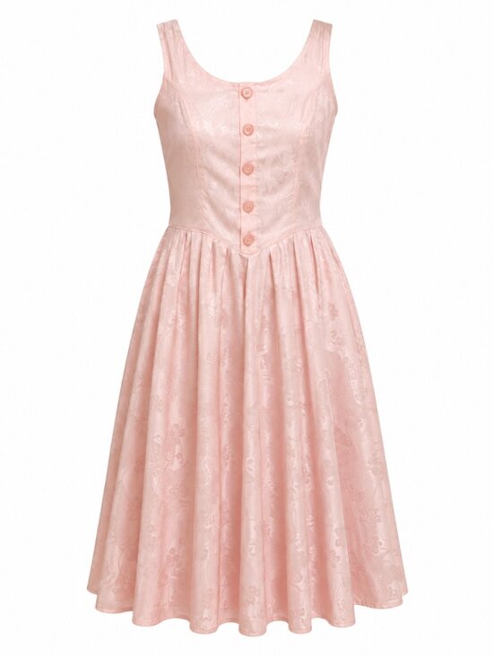 Dresses & Skirts - Vintage Handmade Blush Pink Floral Jacquard Coquette Midi Dress Size M